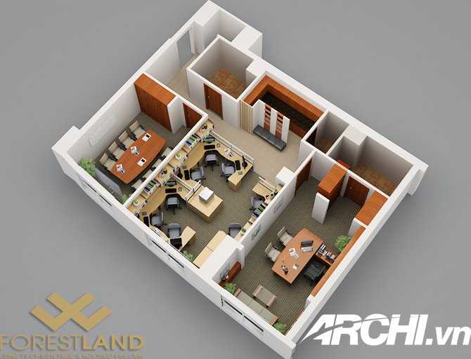 Công ty truyền thông Archi - Thiết kế nội thất văn phòng hiện đại 100m